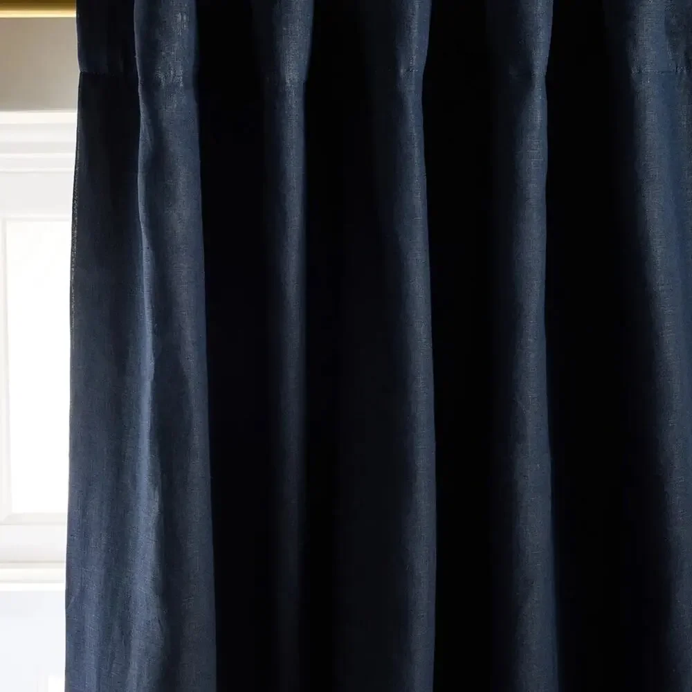 Quince European Linen Room‎ Darkening Curtain Panel Navy Blue Size 96”x120”